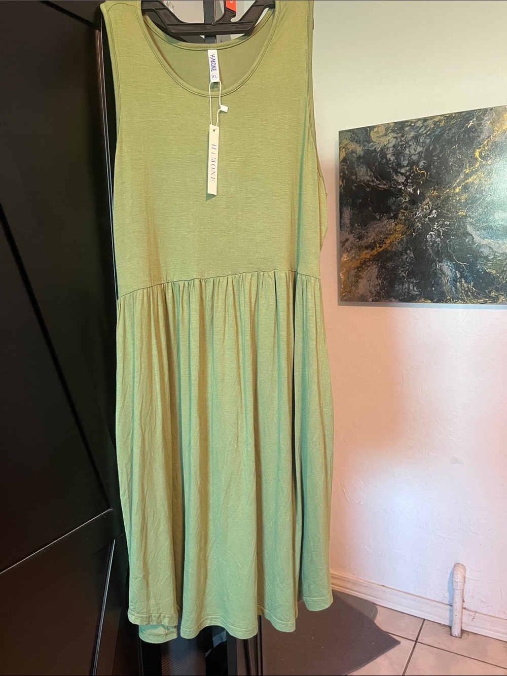 Sleeveless Olive Green Midi Dress with Pockets - Picture 2 of 4